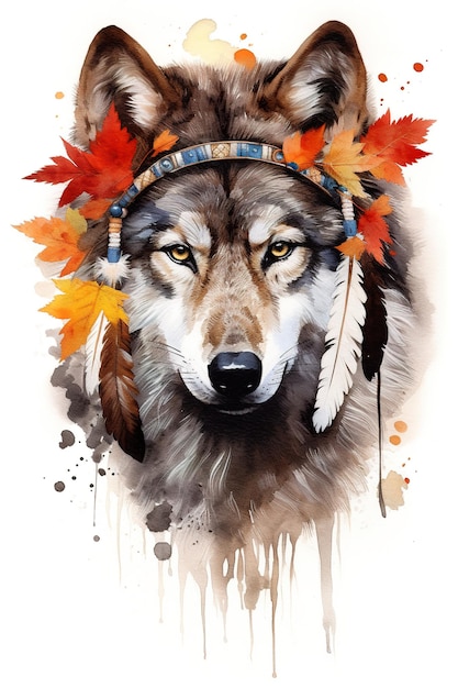 Un dipinto di un lupo che indossa un copricapo genera un'immagine ai