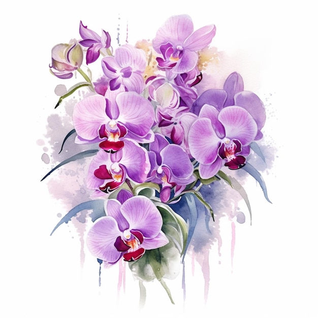 Un dipinto di un mazzo di orchidee.