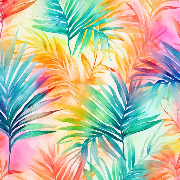 un dipinto di un motivo tropicale colorato con foglie di palma ai generative