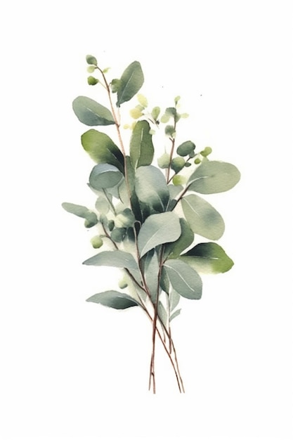 un dipinto di un mucchio di foglie verdi e fiori su uno sfondo bianco generativo ai