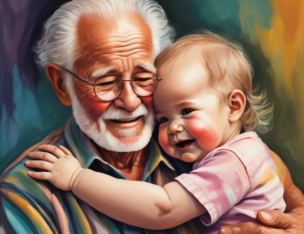 Un dipinto di un nonno e un bambino