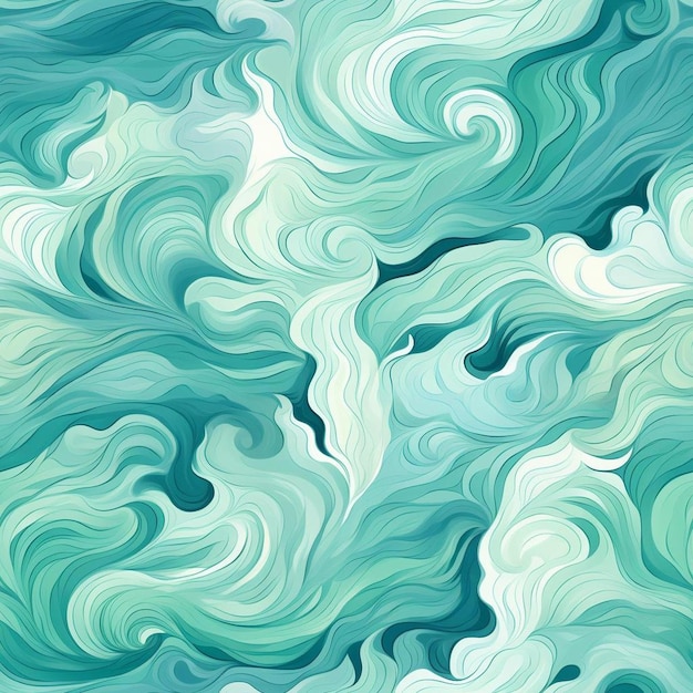 Un dipinto di un'onda con i colori blu e verde.