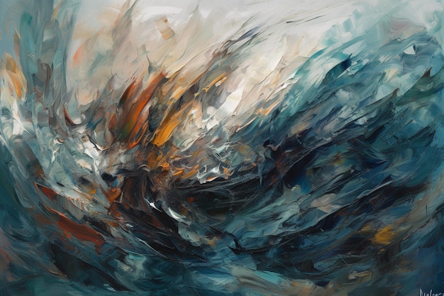 Un dipinto di un'onda con le parole oceano sullo sfondo.
