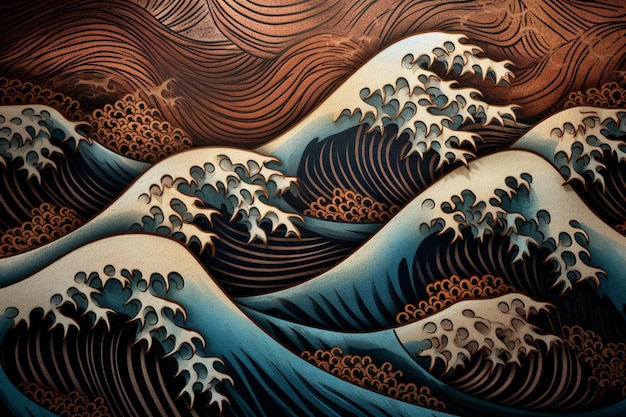 Un dipinto di un'onda con sopra le parole "la grande onda".