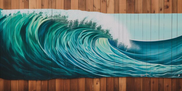Un dipinto di un'onda con sopra una barca