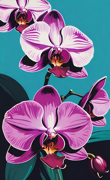 un dipinto di un'orchidea viola con uno sfondo verde