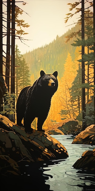 un dipinto di un orso nel bosco da una persona
