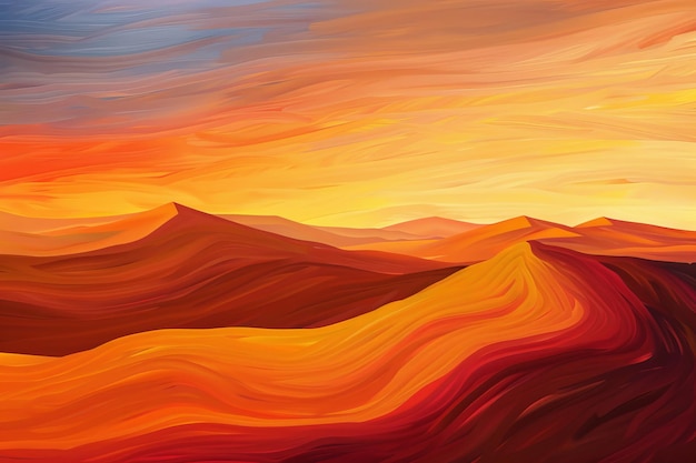 Un dipinto di un paesaggio desertico con le montagne sullo sfondo