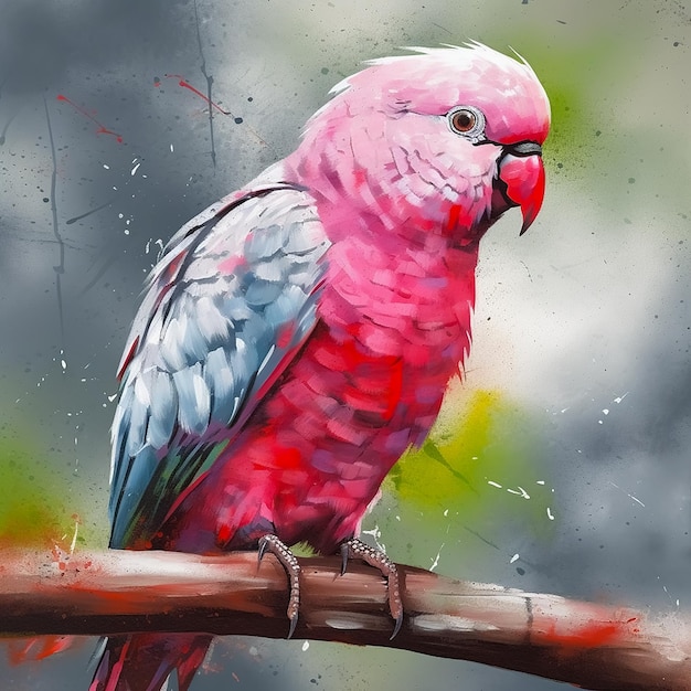 Un dipinto di un pappagallo con piume rosse e blu.