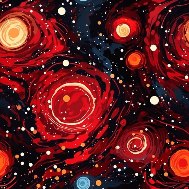Un dipinto di un pianeta astratto rosso e arancione.