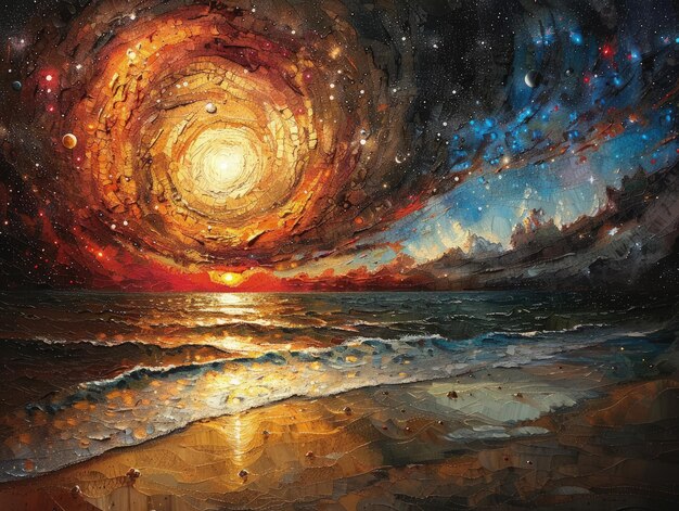 un dipinto di un pianeta con le parole l'universo su di esso
