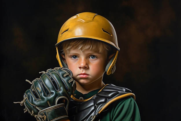 Un dipinto di un ragazzo che indossa un'uniforme da baseball
