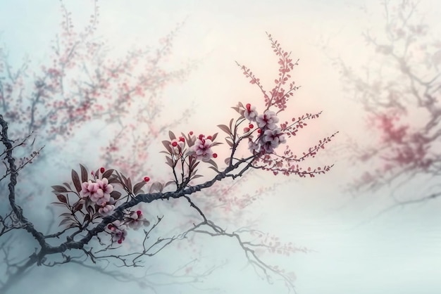 Un dipinto di un ramo di fiori di ciliegio