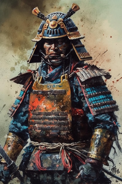 Un dipinto di un samurai con la parola samurai sul davanti.