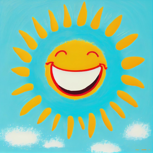 Un dipinto di un sole con una faccia sorridente e il sole è disegnato in bianco.