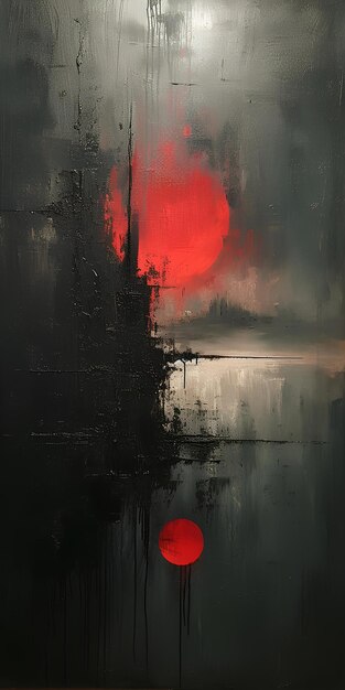 Un dipinto di un sole rosso