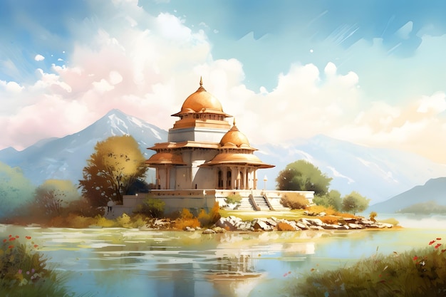 Un dipinto di un tempio in India