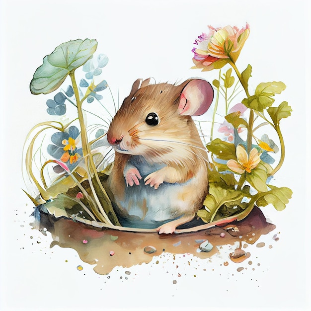 Un dipinto di un topo nell'erba