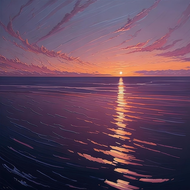Un dipinto di un tramonto sull'oceano