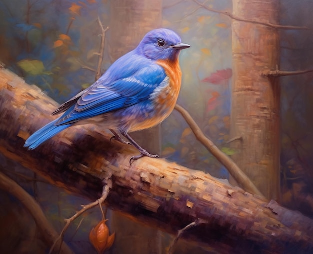 Un dipinto di un uccello con uno sfondo colorato.