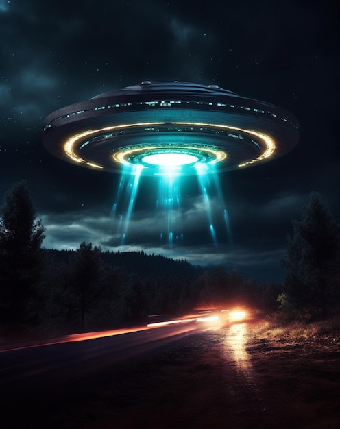 Un dipinto di un ufo con sopra la parola alien