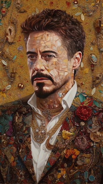 Un dipinto di un uomo con la barba e una catena d'oro.