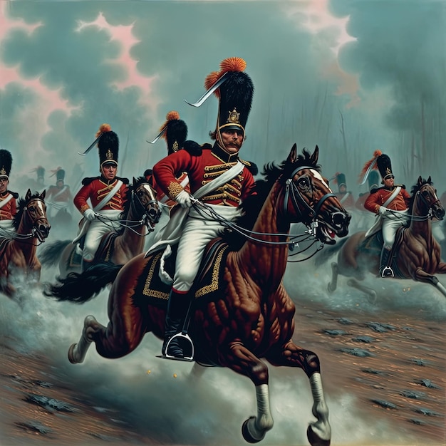 un dipinto di un uomo su un cavallo con le parole soldati su di esso