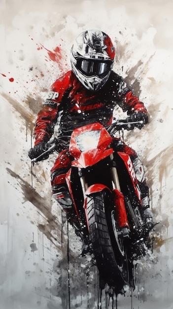 Un dipinto di un uomo su una motocicletta con sopra il numero 01.