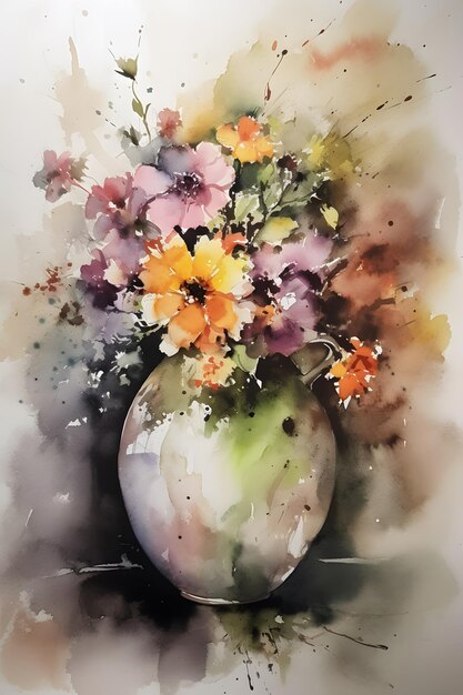 Un dipinto di un vaso con fiori in esso