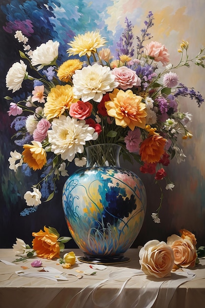 Un dipinto di un vaso con fiori in stile acquerello