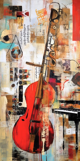 Un dipinto di un violino e una tastiera.