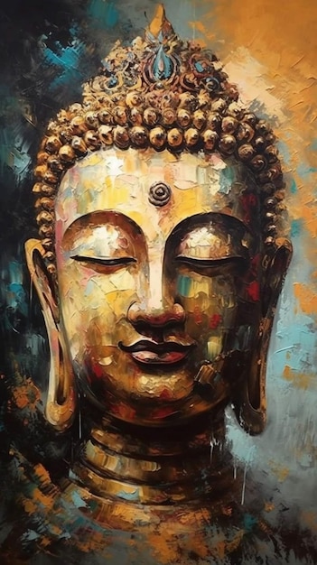 Un dipinto di un volto di Buddha.