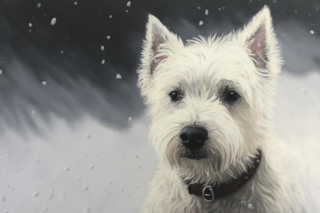 Un dipinto di un West Highland Terrier nella neve.