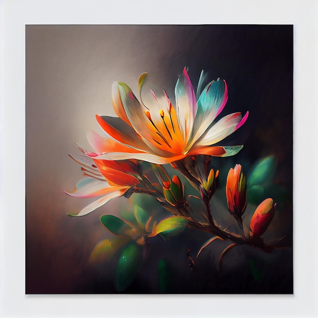 Un dipinto di una cartolina di fiori colorati