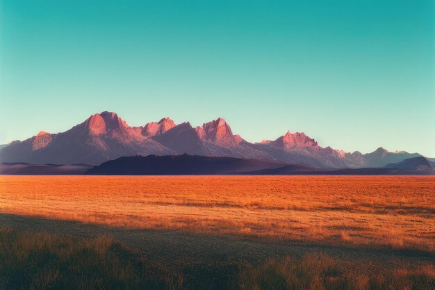 Un dipinto di una catena montuosa con le montagne sullo sfondo