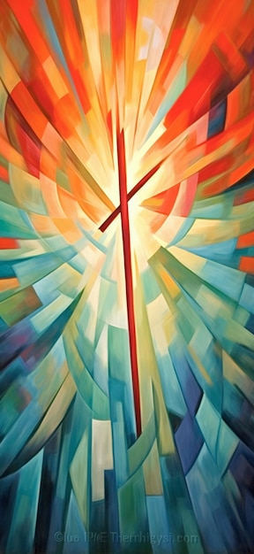 Un dipinto di una croce con sopra la parola gesù