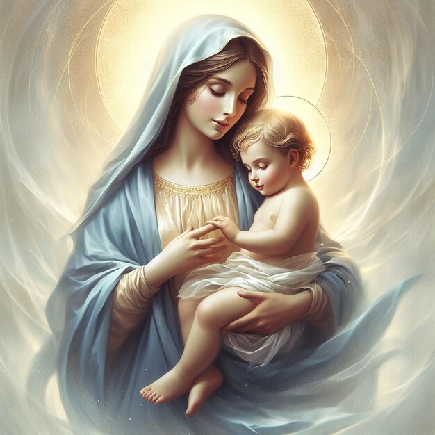 un dipinto di una donna che tiene un bambino con le parole Cristo su di esso