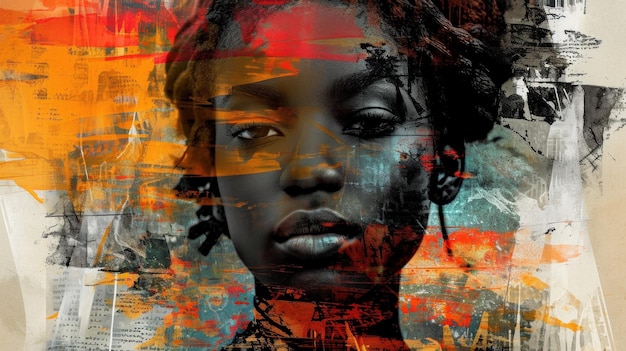Un dipinto di una donna con il viso dipinto in diversi colori ai
