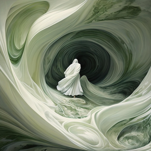 Un dipinto di una donna con un vestito bianco si intitola "Il dio di Dio".