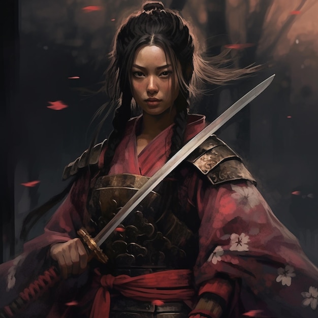 Un dipinto di una donna con una spada in mano