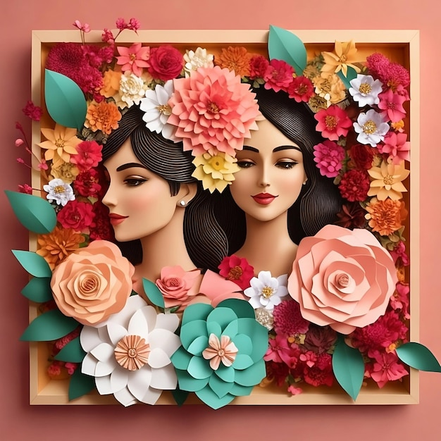 Un dipinto di una donna e dei fiori con una foto di una donna.