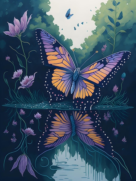 Un dipinto di una farfalla con le parole " farfalla " su di esso.