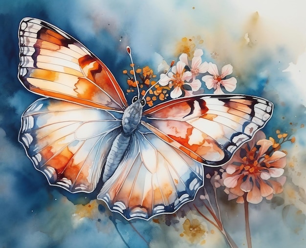 Un dipinto di una farfalla su un fiore