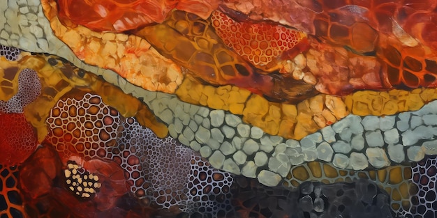 Un dipinto di una formazione rocciosa con sopra la parola "fuoco".