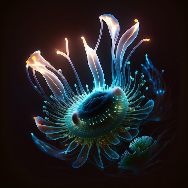Un dipinto di una medusa con uno sfondo nero