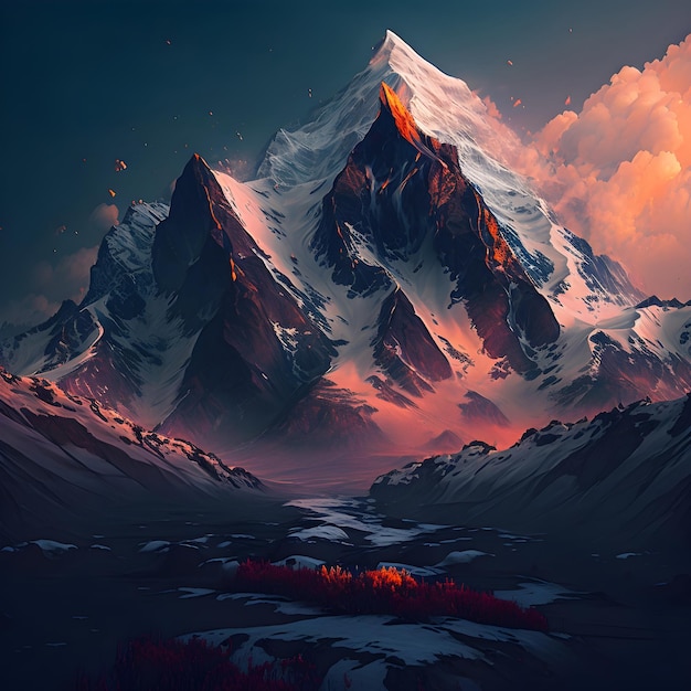 Un dipinto di una montagna con sopra la parola montagna