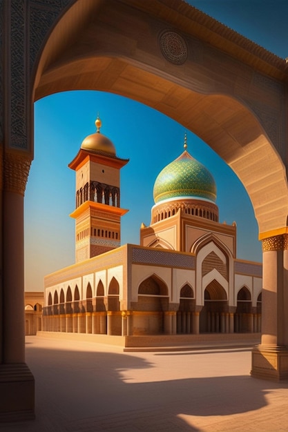 Un dipinto di una moschea con una cupola verde e le parole moschea del sultano al centro.