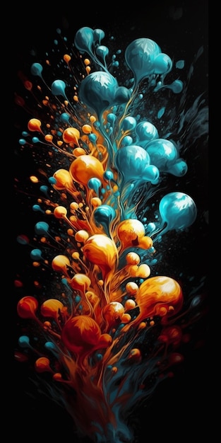 Un dipinto di una palla colorata di vernice con la parola "sopra"