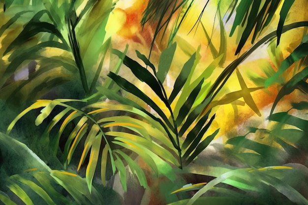 Un dipinto di una palma con foglie verdi