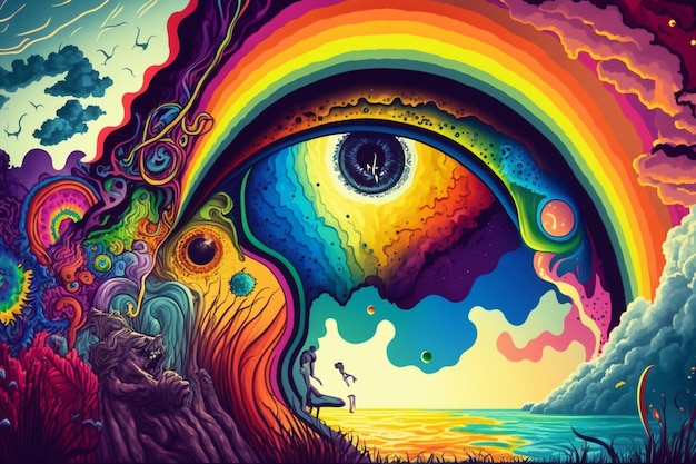 Un dipinto di una persona in piedi di fronte ai generativa color arcobaleno